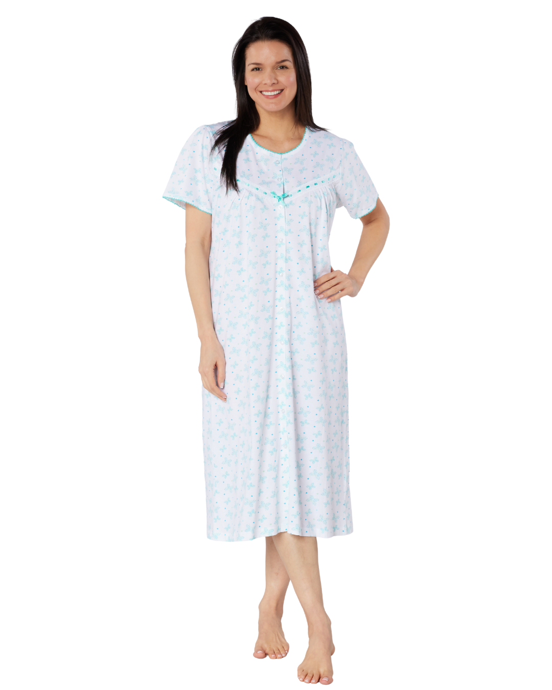 Butterfly Print 100% Cotton Jersey Button Through Nightdress