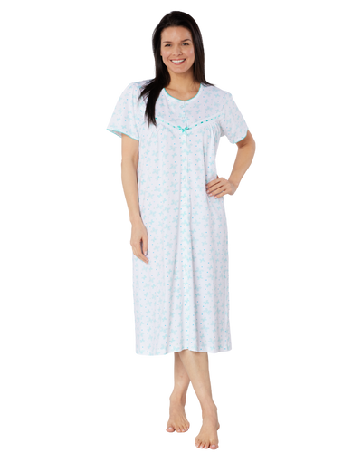 Butterfly Print 100% Cotton Jersey Button Through Nightdress
