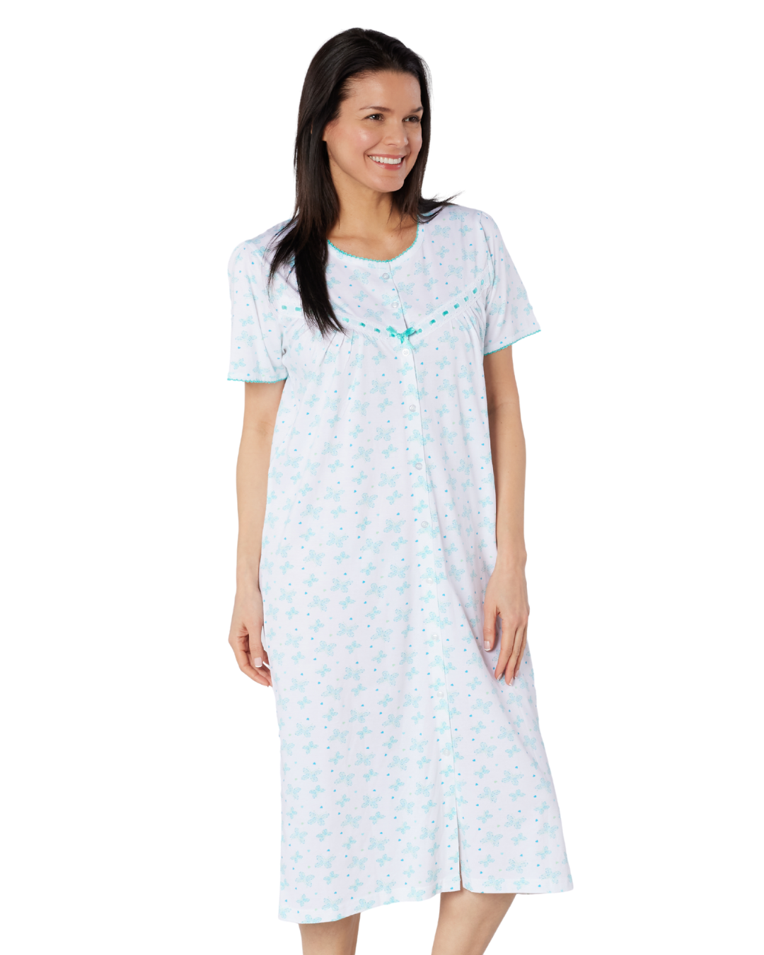 Butterfly Print 100% Cotton Jersey Button Through Nightdress