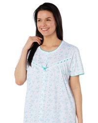 Butterfly Print 100% Cotton Jersey Button Through Nightdress