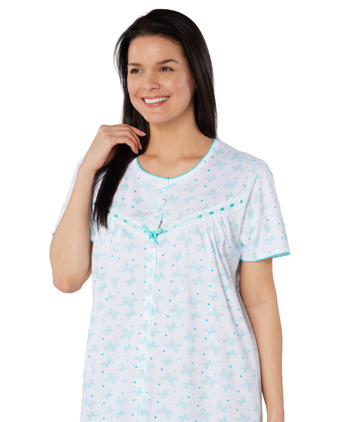 Butterfly Print 100% Cotton Jersey Button Through Nightdress