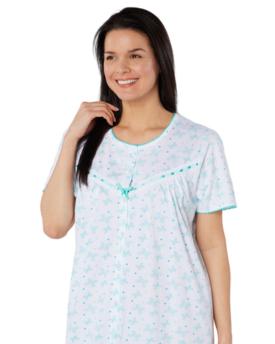 Butterfly Print 100% Cotton Jersey Button Through Nightdress