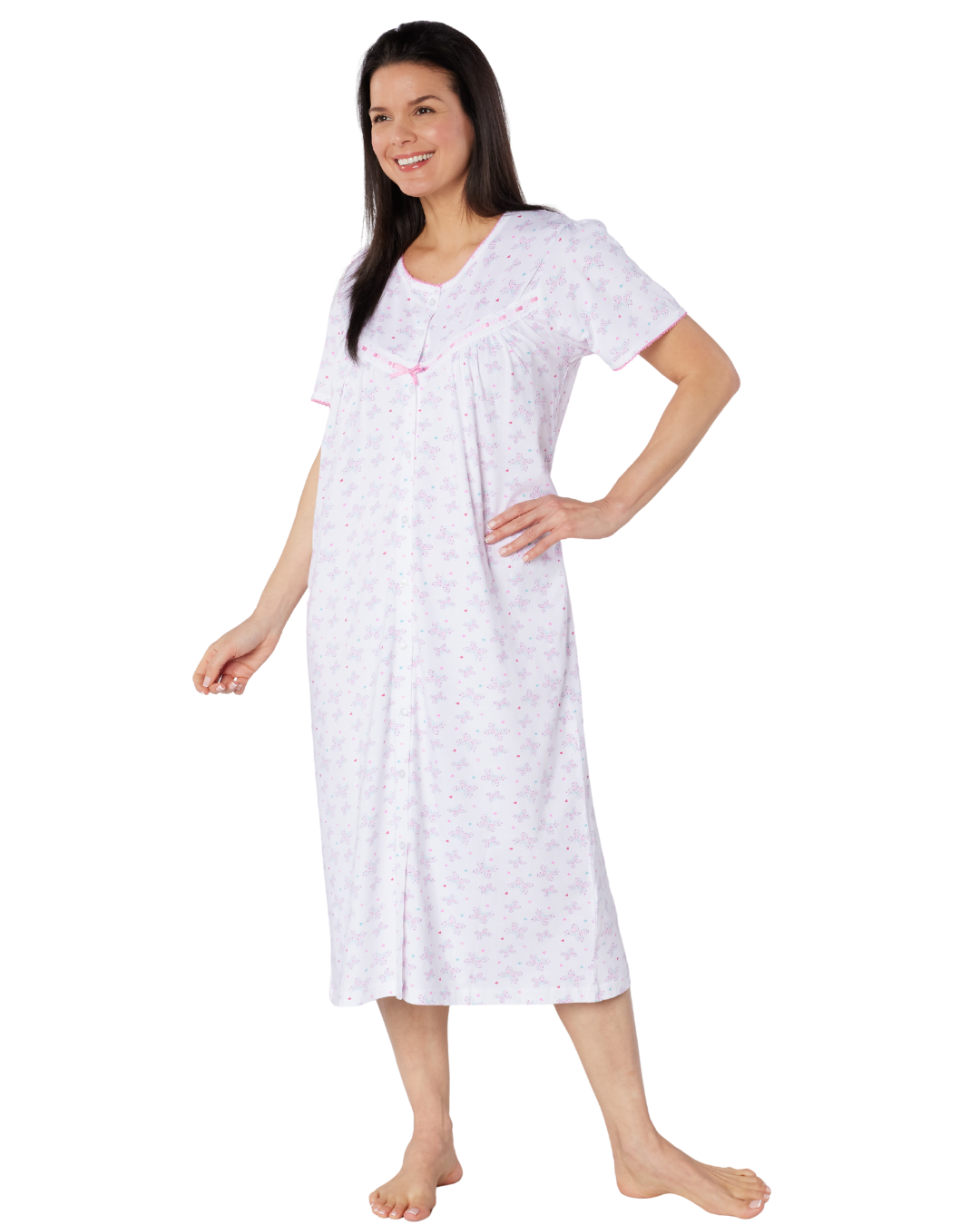 Butterfly Print 100% Cotton Jersey Button Through Nightdress