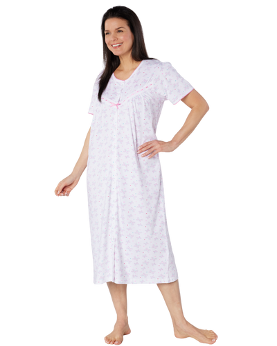 Butterfly Print 100% Cotton Jersey Button Through Nightdress