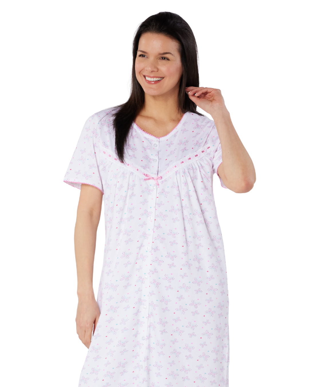 Butterfly Print 100% Cotton Jersey Button Through Nightdress