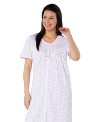 Butterfly Print 100% Cotton Jersey Button Through Nightdress