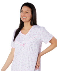 Butterfly Print 100% Cotton Jersey Button Through Nightdress