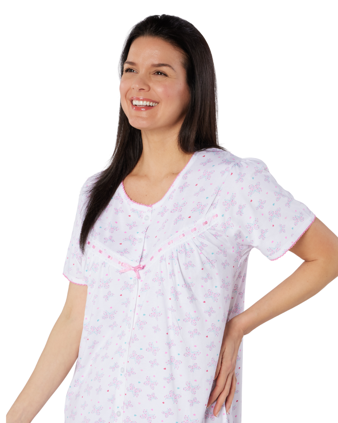 Butterfly Print 100% Cotton Jersey Button Through Nightdress