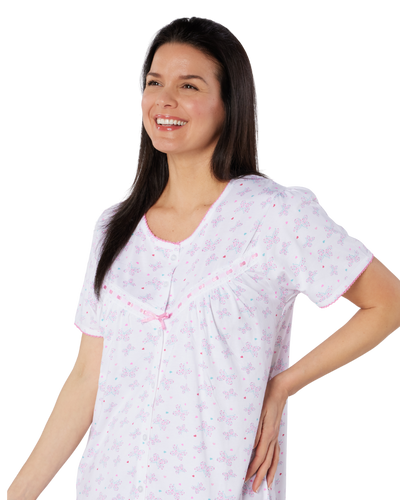 Butterfly Print 100% Cotton Jersey Button Through Nightdress