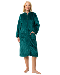 Women's Embossed Fleece Zip Dressing Gown with Front Pockets