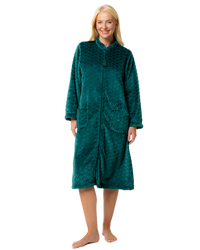 Women's Embossed Fleece Zip Dressing Gown with Front Pockets