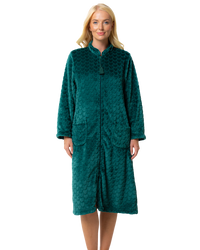 Women's Embossed Fleece Zip Dressing Gown with Front Pockets