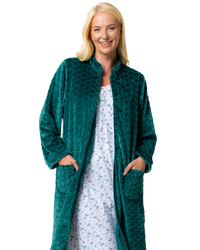 Women's Embossed Fleece Zip Dressing Gown with Front Pockets