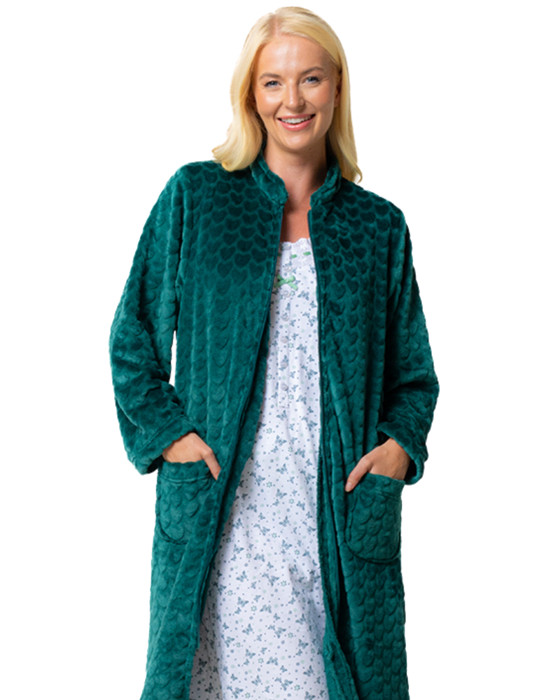 Women's Embossed Fleece Zip Dressing Gown with Front Pockets