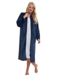 Women's Embossed Fleece Zip Dressing Gown with Front Pockets