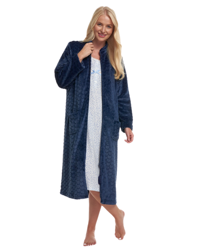 Women's Embossed Fleece Zip Dressing Gown with Front Pockets