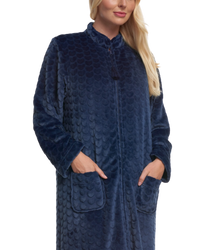 Women's Embossed Fleece Zip Dressing Gown with Front Pockets