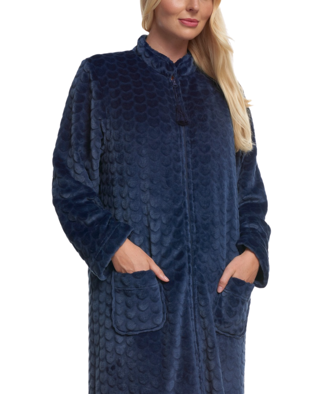 Women's Embossed Fleece Zip Dressing Gown with Front Pockets