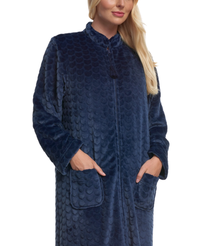 Women's Embossed Fleece Zip Dressing Gown with Front Pockets