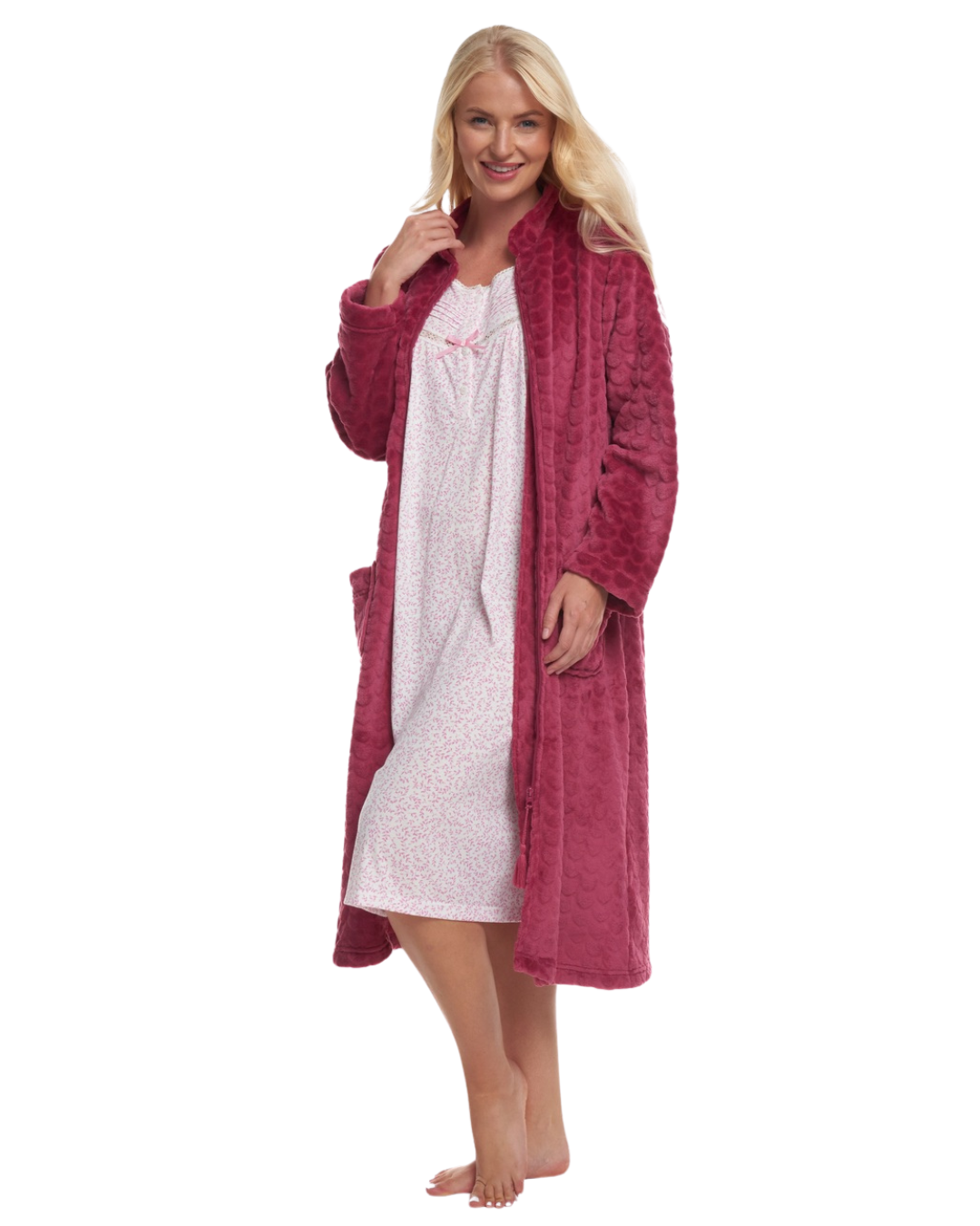 Women's Embossed Fleece Zip Dressing Gown with Front Pockets Suzy & Me Collection Women's Embossed Fleece Zip Dressing Gown with Front Pockets Suzy & Me Collection