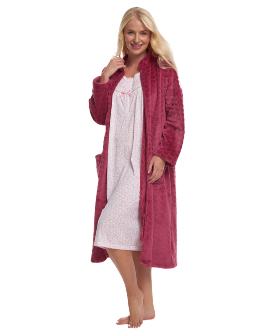 Luxury Embossed Fleece Zip Dressing Gown