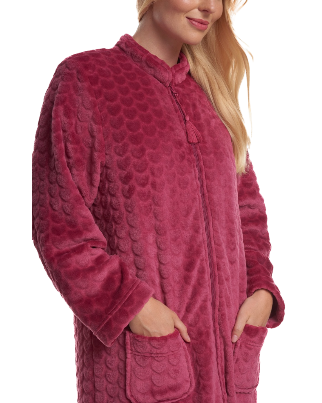 Women's Embossed Fleece Zip Dressing Gown with Front Pockets