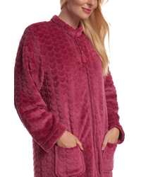 Women's Embossed Fleece Zip Dressing Gown with Front Pockets