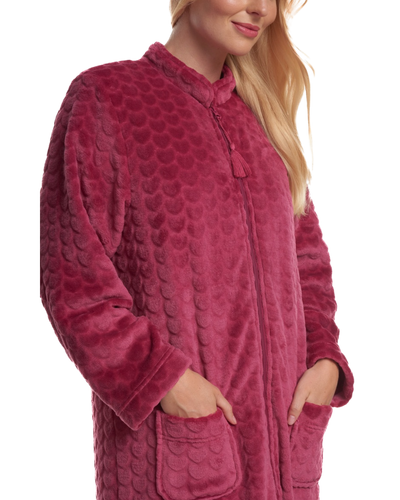 Women's Embossed Fleece Zip Dressing Gown with Front Pockets