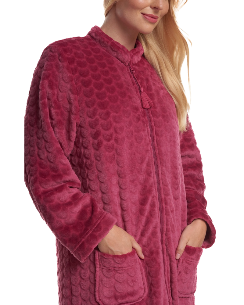 Women's Embossed Fleece Zip Dressing Gown with Front Pockets