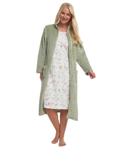 Women's Embossed Fleece Zip Dressing Gown with Front Pockets