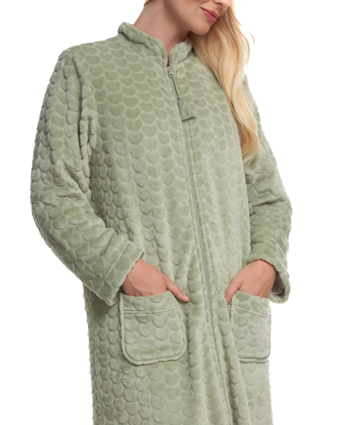 Women's Embossed Fleece Zip Dressing Gown with Front Pockets
