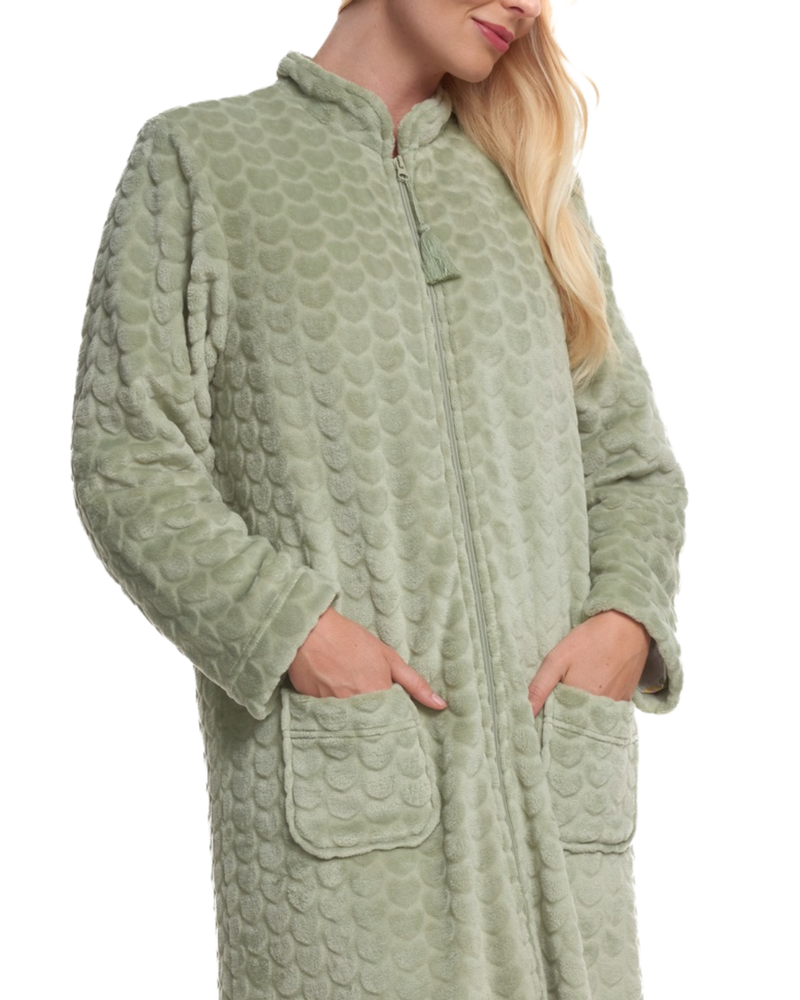 Women's Embossed Fleece Zip Dressing Gown with Front Pockets