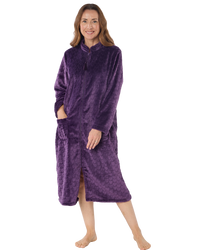 Women's Embossed Fleece Zip Dressing Gown with Front Pockets