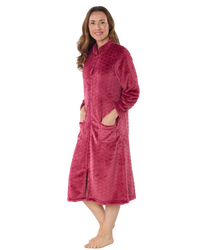 Women's Embossed Fleece Zip Dressing Gown with Front Pockets