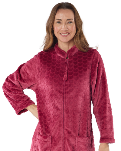 Women's Embossed Fleece Zip Dressing Gown with Front Pockets
