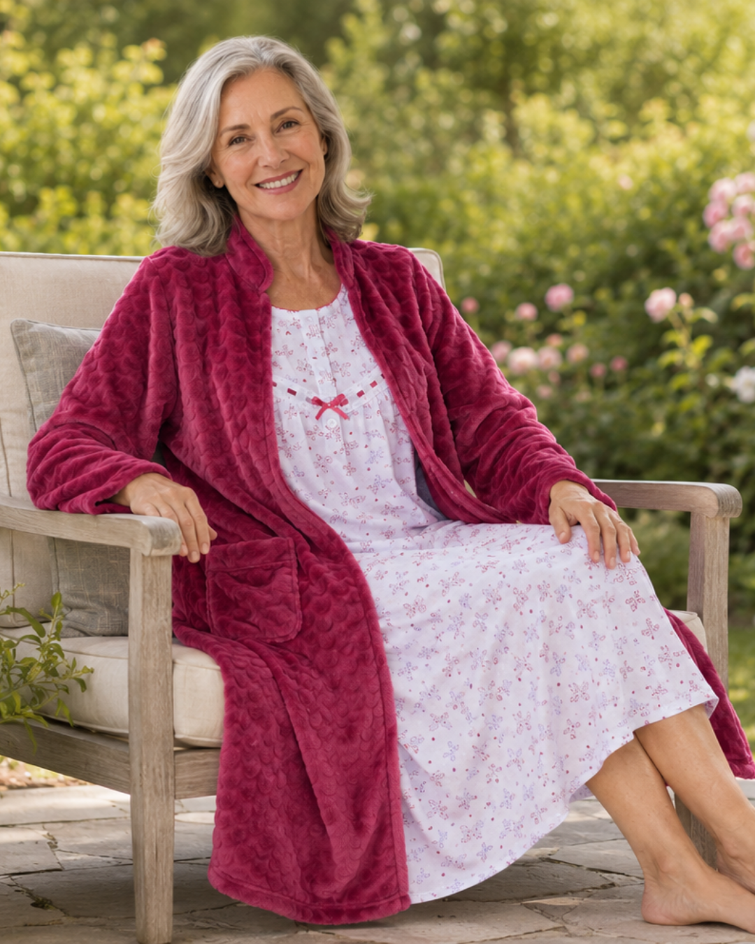 Women's Embossed Fleece Zip Dressing Gown with Front Pockets