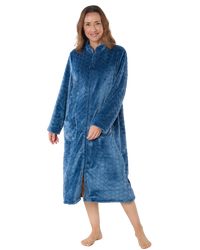 Women's Embossed Fleece Zip Dressing Gown with Front Pockets
