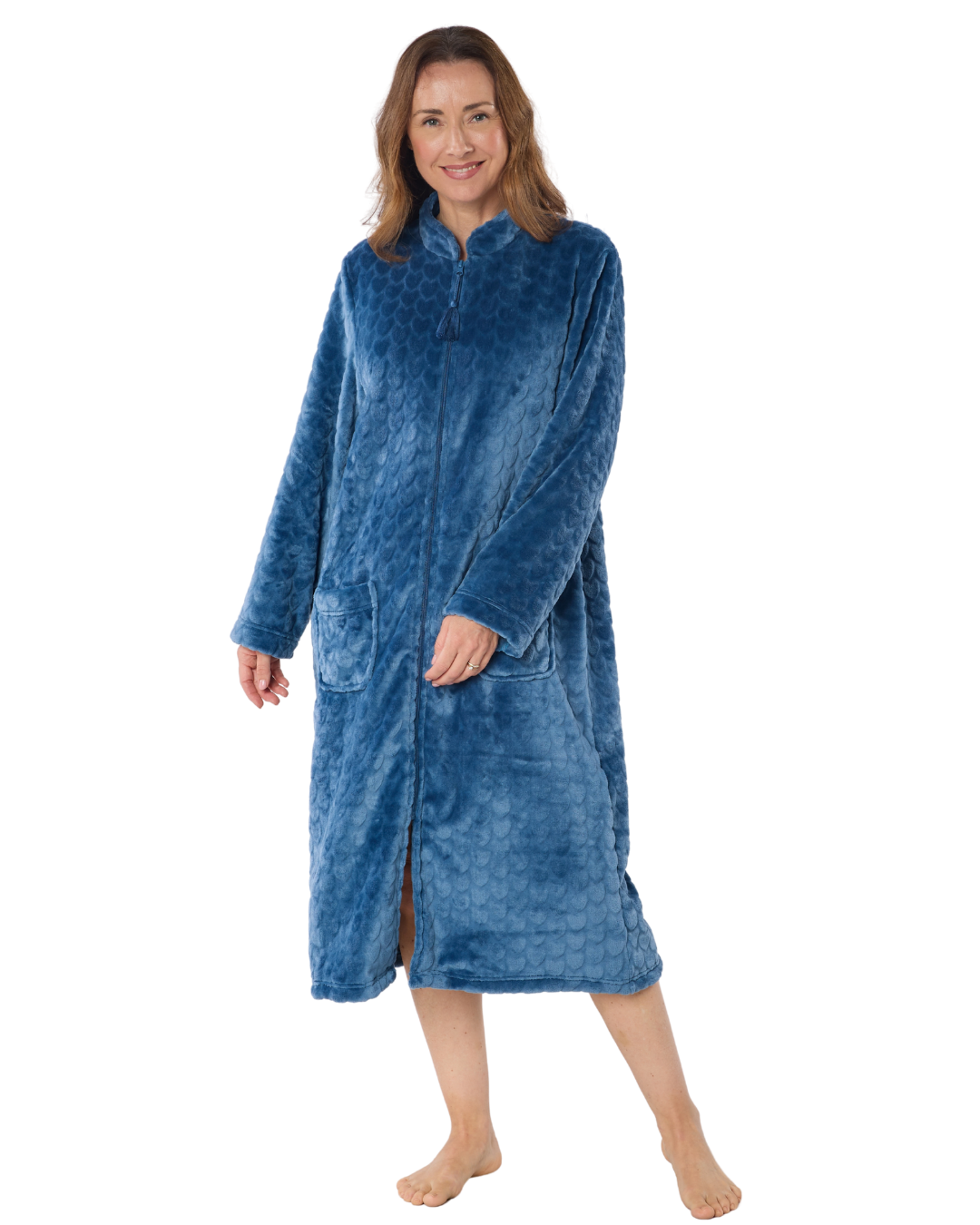 Women's Embossed Fleece Zip Dressing Gown with Front Pockets