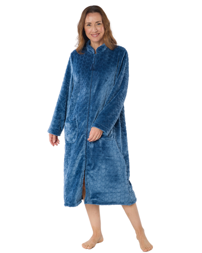 Embossed Fleece Zip Front Dressing Gown