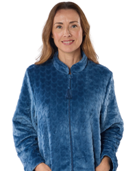 Women's Embossed Fleece Zip Dressing Gown with Front Pockets