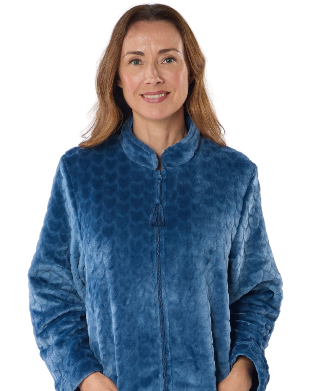 Women's Embossed Fleece Zip Dressing Gown with Front Pockets