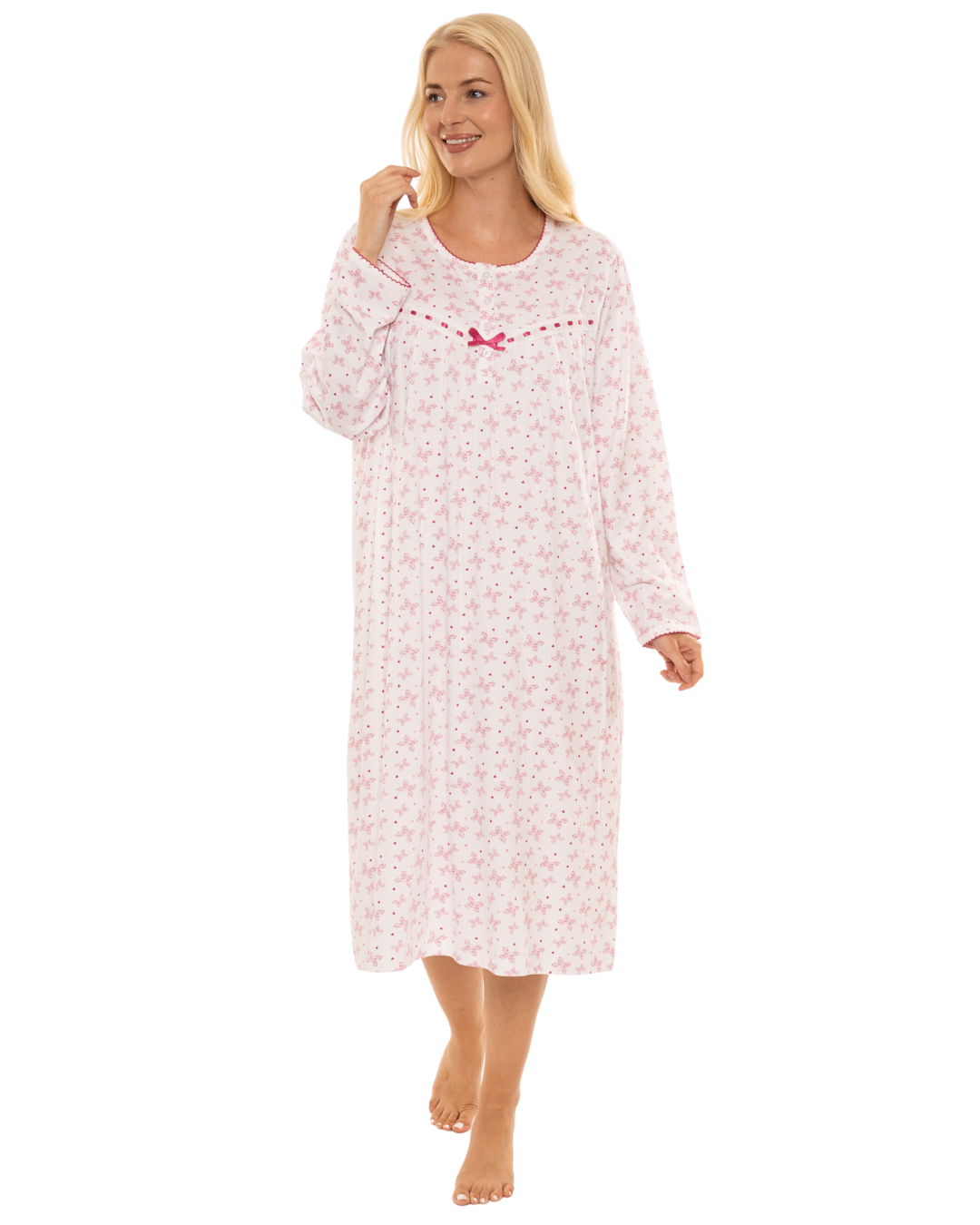 Butterfly Print 100% Cotton Long Sleeve Nightdress