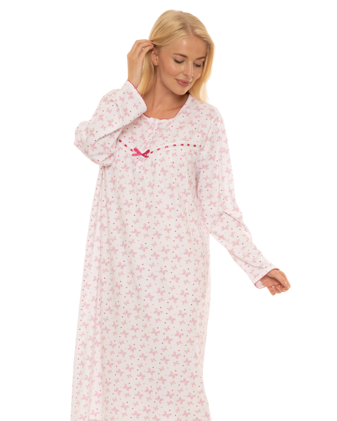 Butterfly Print 100% Cotton Long Sleeve Nightdress
