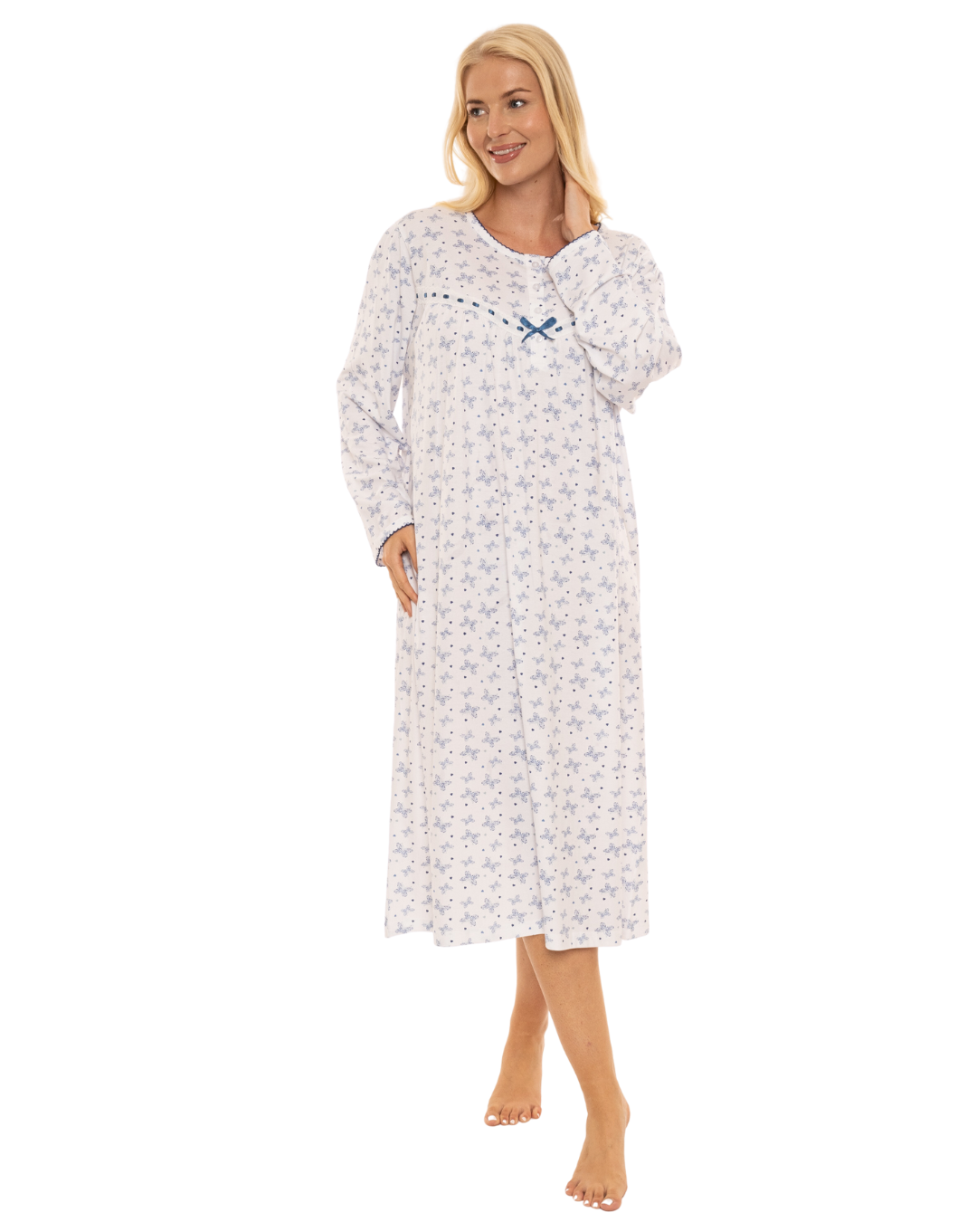 Butterfly Print 100% Cotton Long Sleeve Nightdress