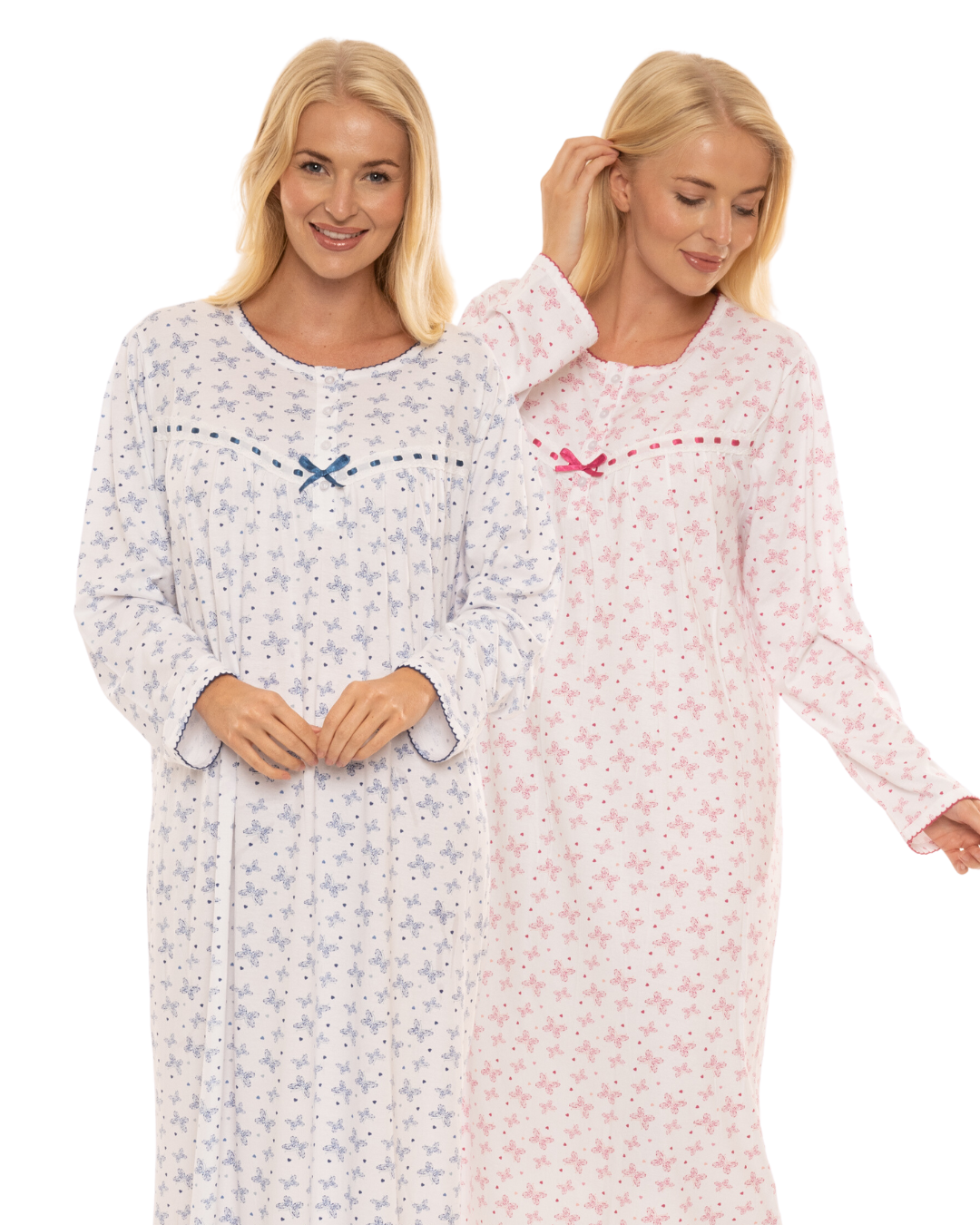 Butterfly Print 100% Cotton Long Sleeve Nightdress