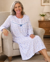 Butterfly Print 100% Cotton Long Sleeve Nightdress