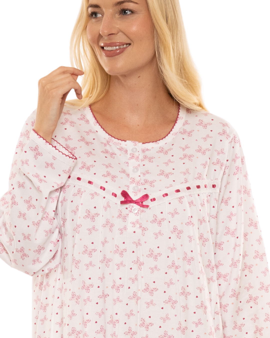 Butterfly Print 100% Cotton Long Sleeve Nightdress