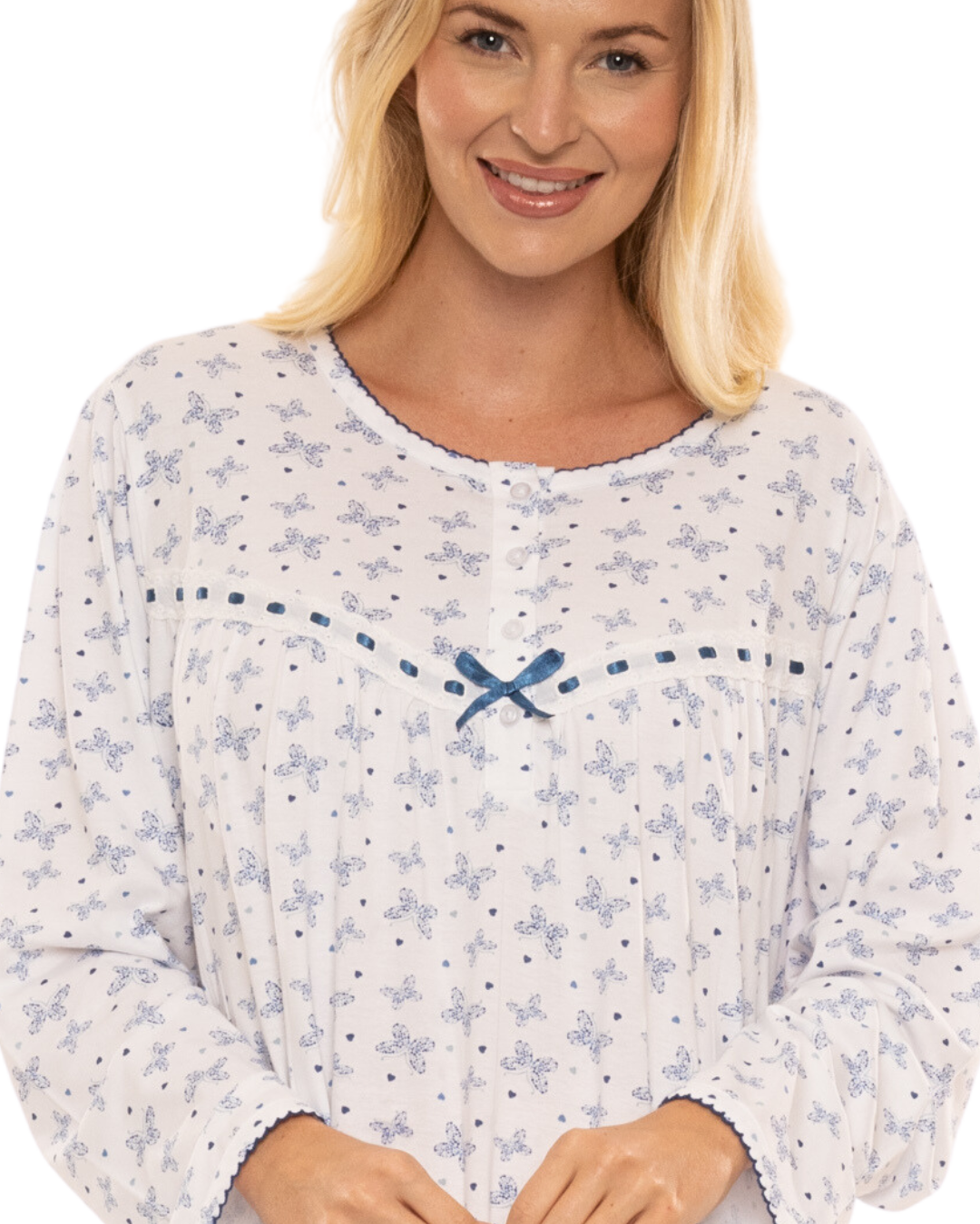 Butterfly Print 100% Cotton Long Sleeve Nightdress