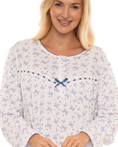 Butterfly Print 100% Cotton Long Sleeve Nightdress