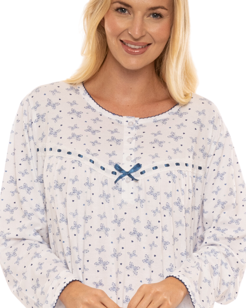 Butterfly Print 100% Cotton Long Sleeve Nightdress
